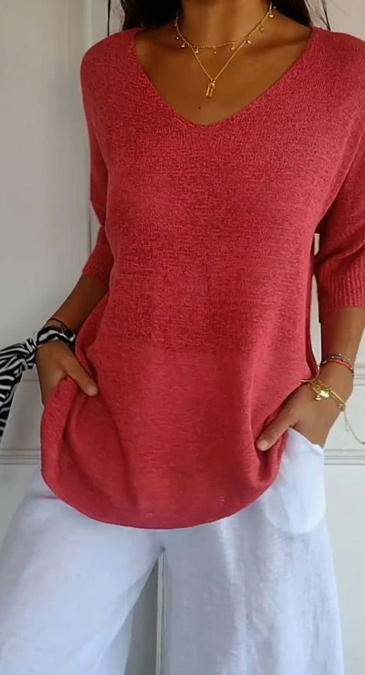 Harper | Women's Longline Loose Fit V-Neck Knit Tunic Top