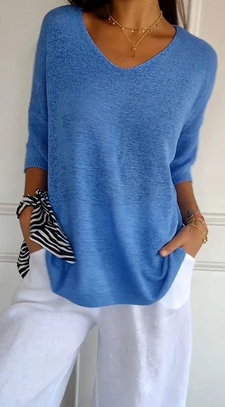 Harper | Women's Longline Loose Fit V-Neck Knit Tunic Top