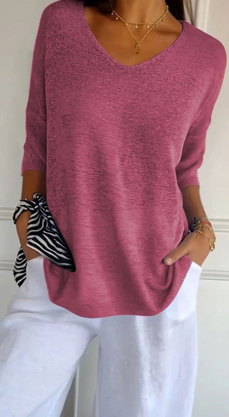 Harper | Women's Longline Loose Fit V-Neck Knit Tunic Top