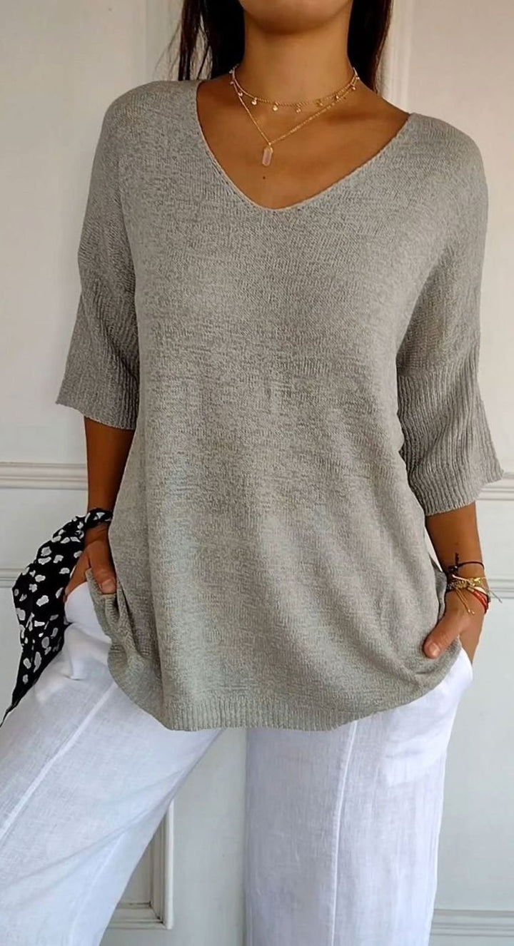 Harper | Women's Longline Loose Fit V-Neck Knit Tunic Top