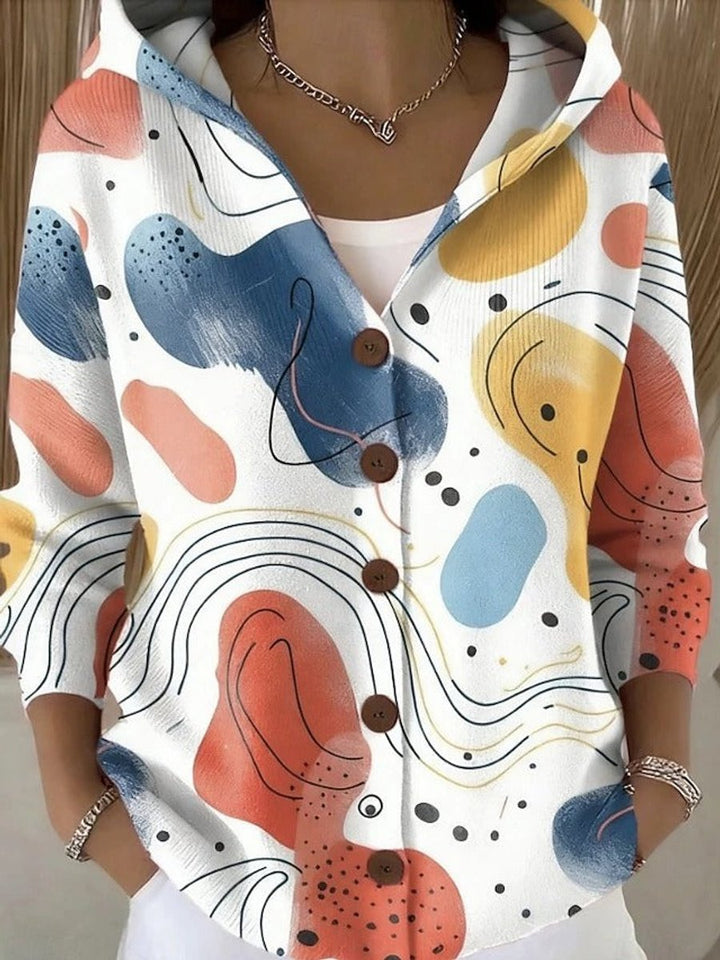 Scarlett | Women's Multicolor Patchwork Button-Front Hooded Cardigan Sweater