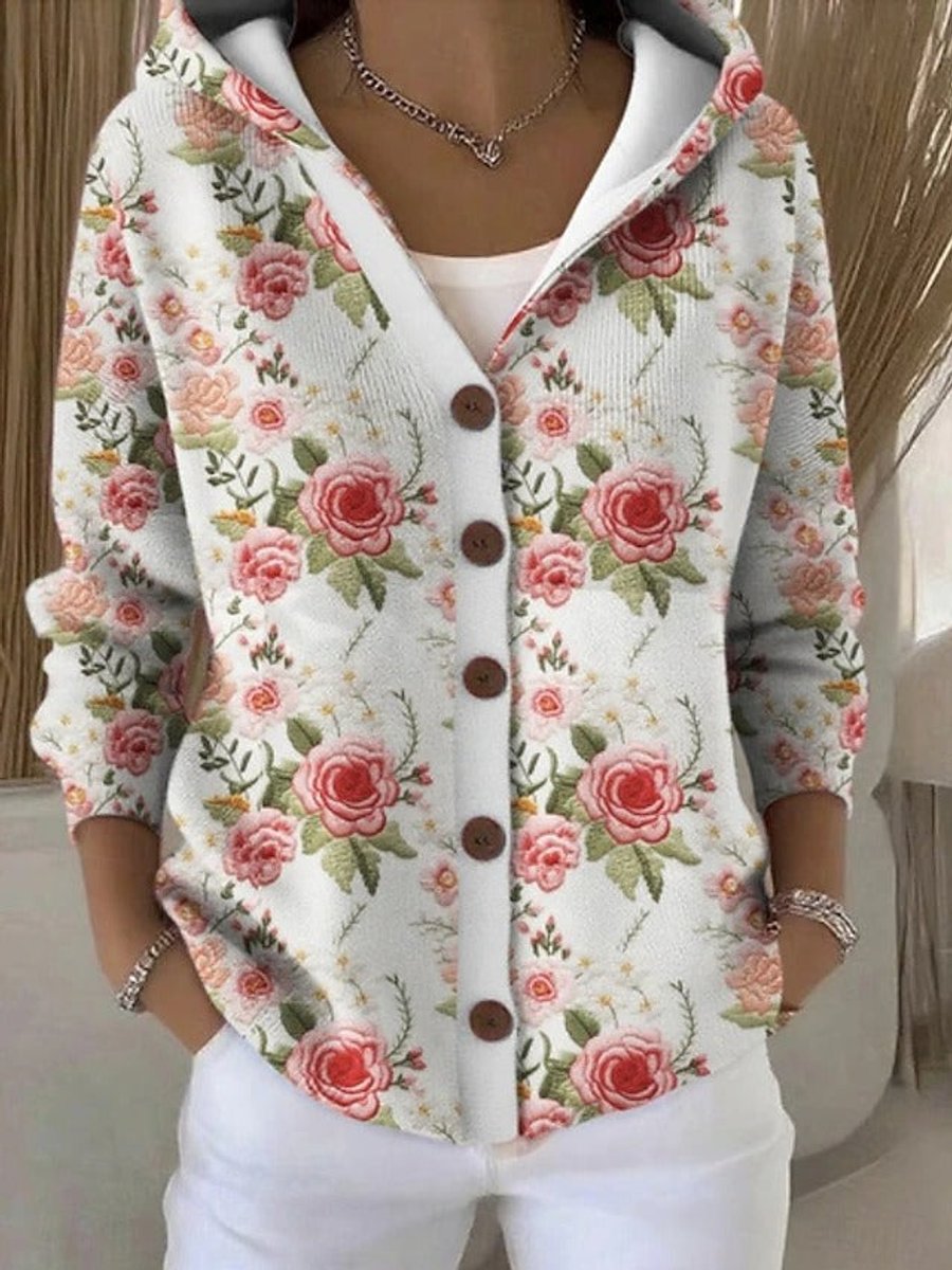 Scarlett | Women's Multicolor Patchwork Button-Front Hooded Cardigan Sweater