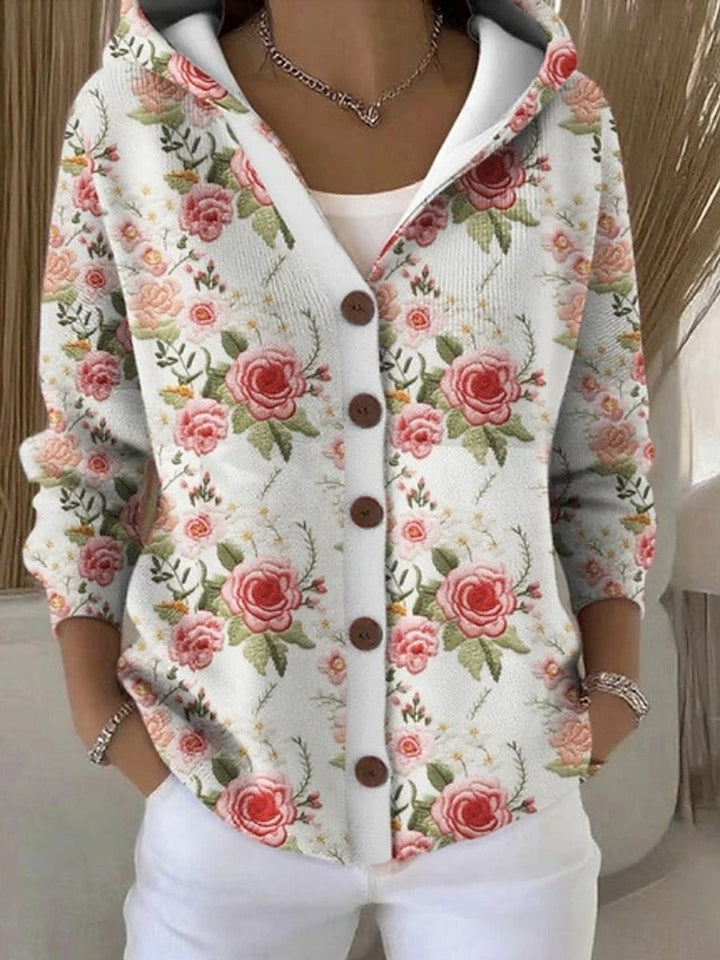 Scarlett | Women's Multicolor Patchwork Button-Front Hooded Cardigan Sweater