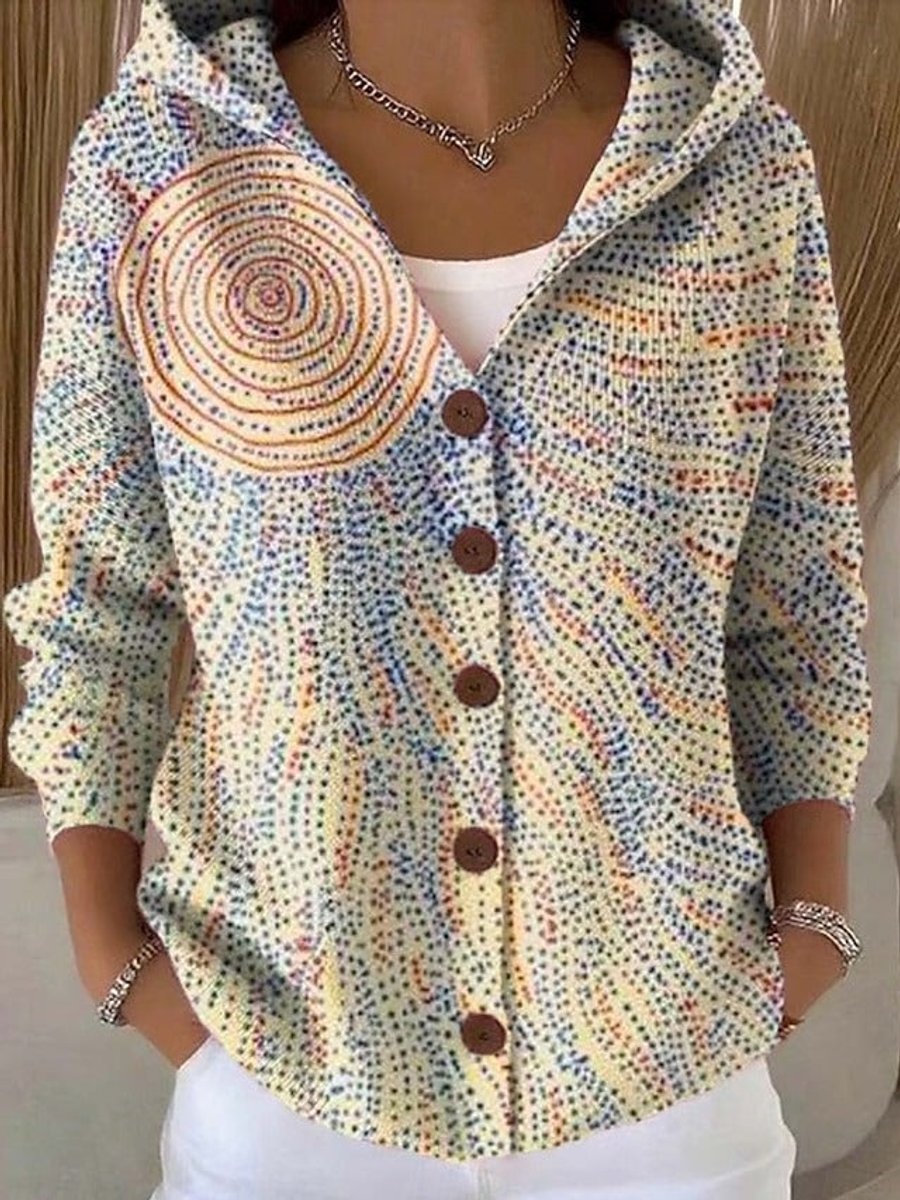 Scarlett | Women's Multicolor Patchwork Button-Front Hooded Cardigan Sweater