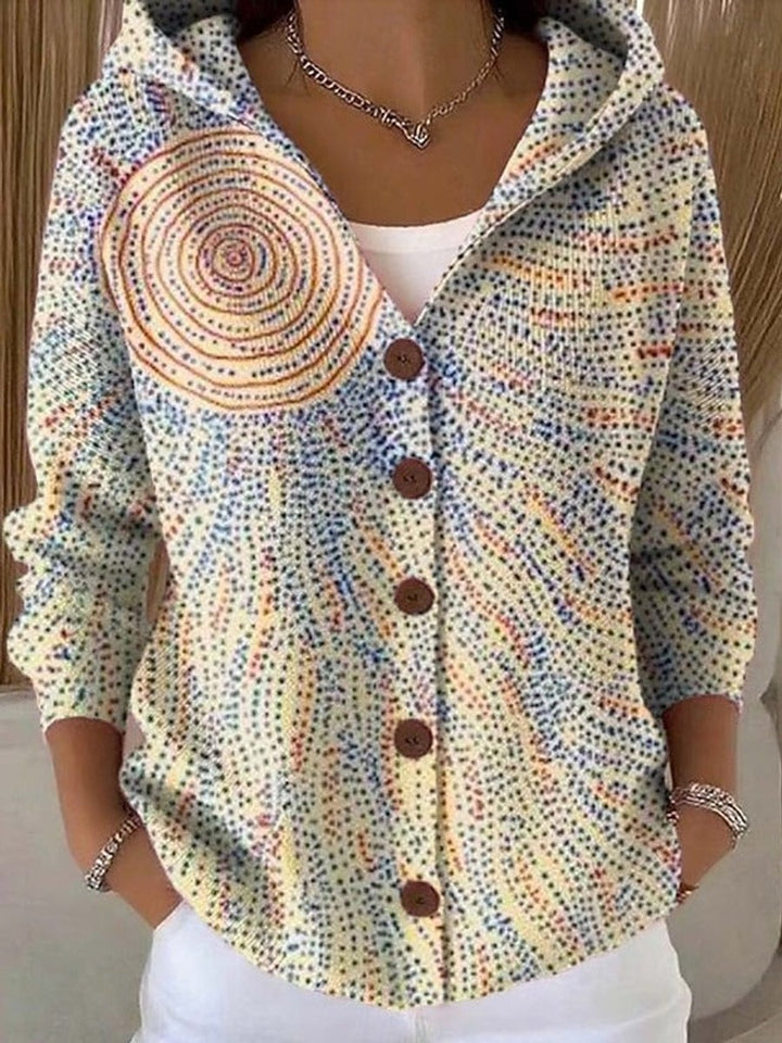 Scarlett | Women's Multicolor Patchwork Button-Front Hooded Cardigan Sweater