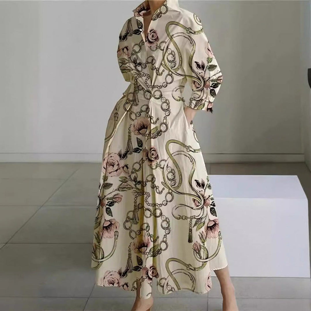 Victoria | Women's Newspaper Print Collared Wrap Maxi Dress