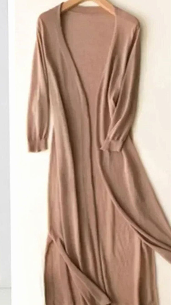 Penelope | Women's Open-Front Long Cardigan Coatigan 3/4 Sleeve Side Slit
