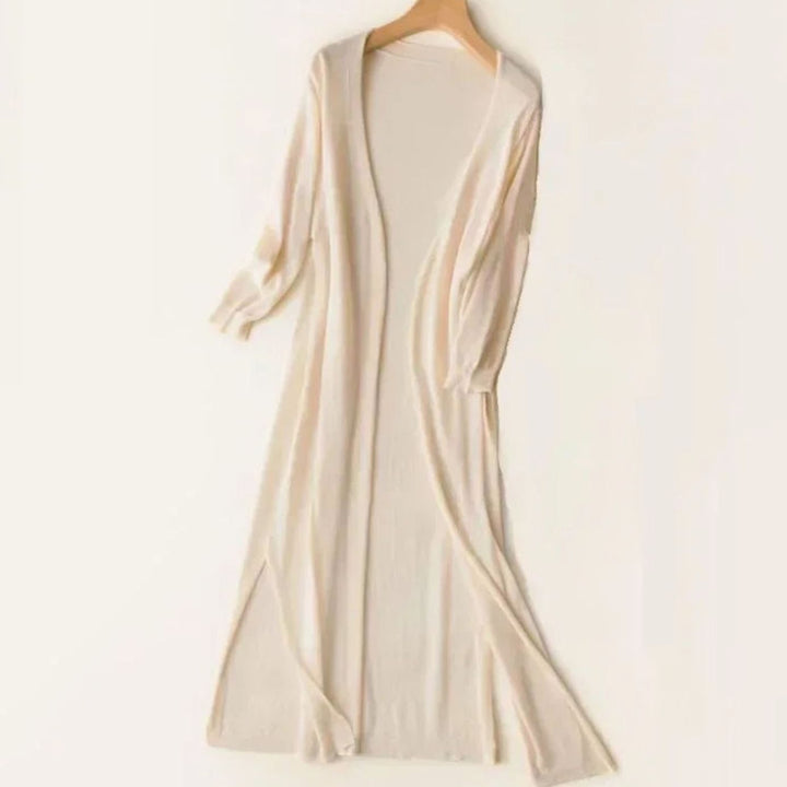 Penelope | Women's Open-Front Long Cardigan Coatigan 3/4 Sleeve Side Slit