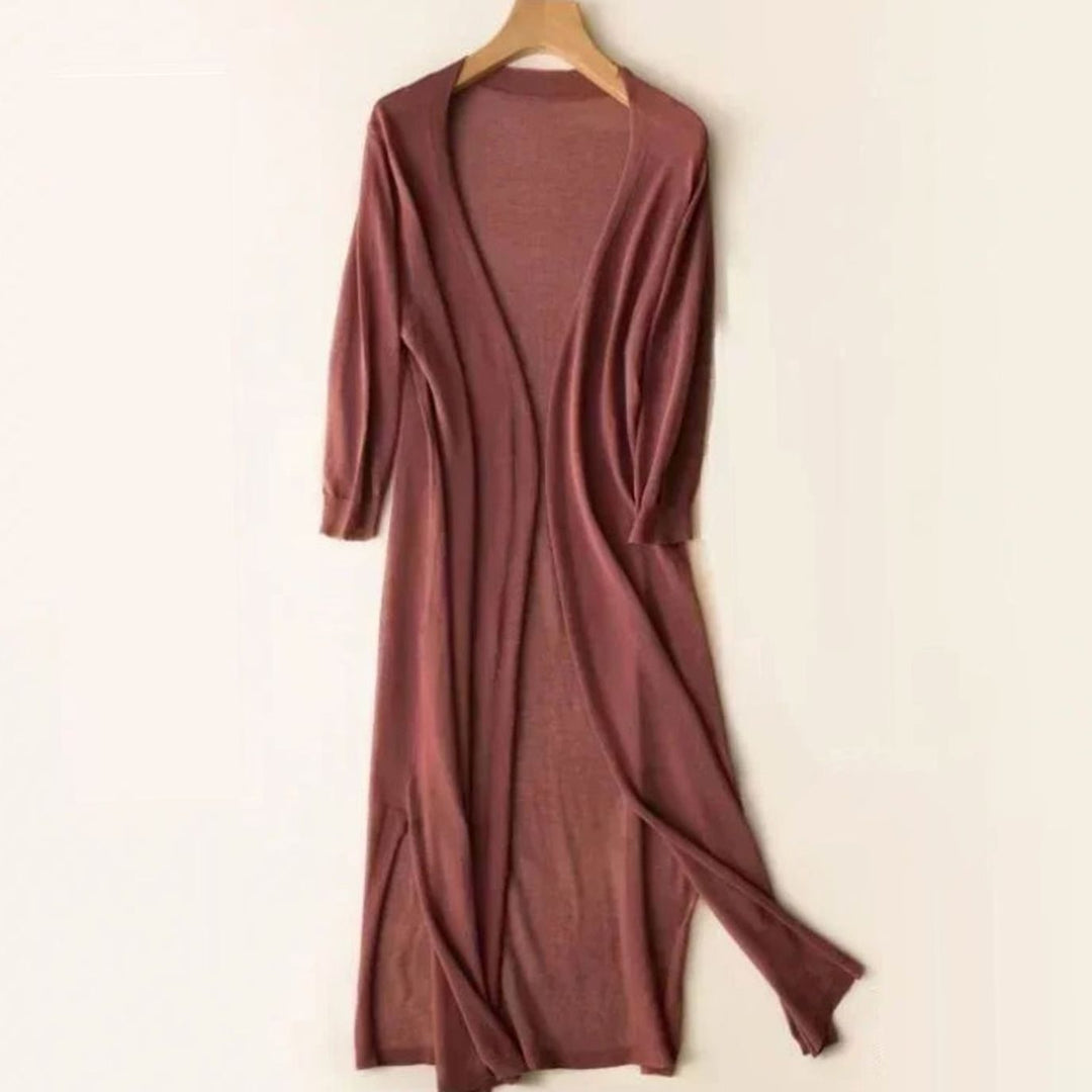 Penelope | Women's Open-Front Long Cardigan Coatigan 3/4 Sleeve Side Slit