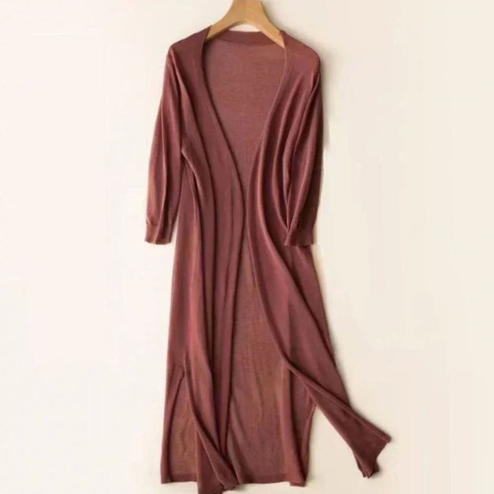 Penelope | Women's Open-Front Long Cardigan Coatigan 3/4 Sleeve Side Slit