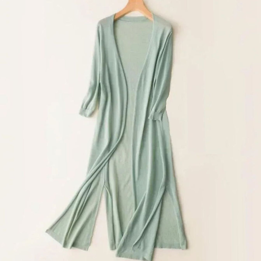 Penelope | Women's Open-Front Long Cardigan Coatigan 3/4 Sleeve Side Slit