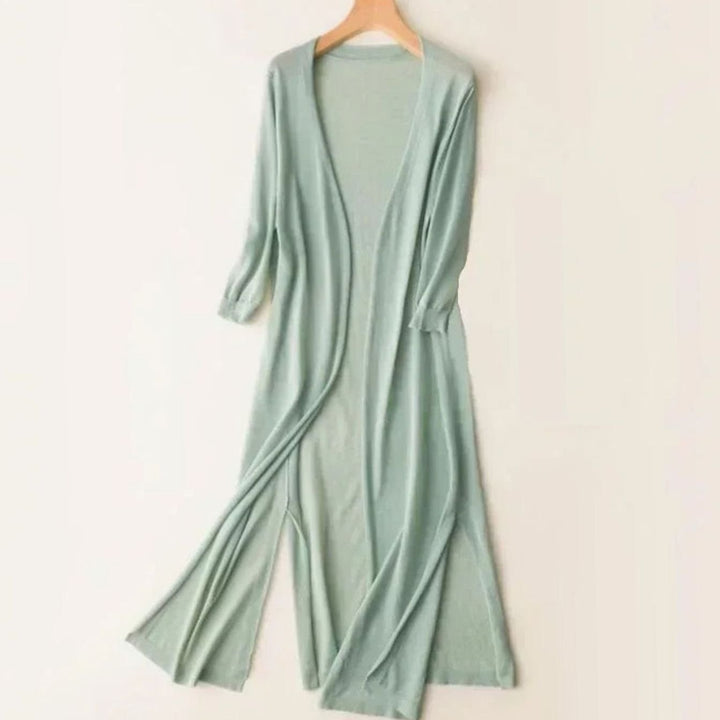 Penelope | Women's Open-Front Long Cardigan Coatigan 3/4 Sleeve Side Slit