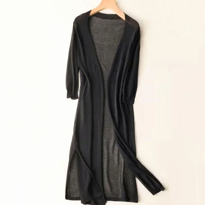Penelope | Women's Open-Front Long Cardigan Coatigan 3/4 Sleeve Side Slit