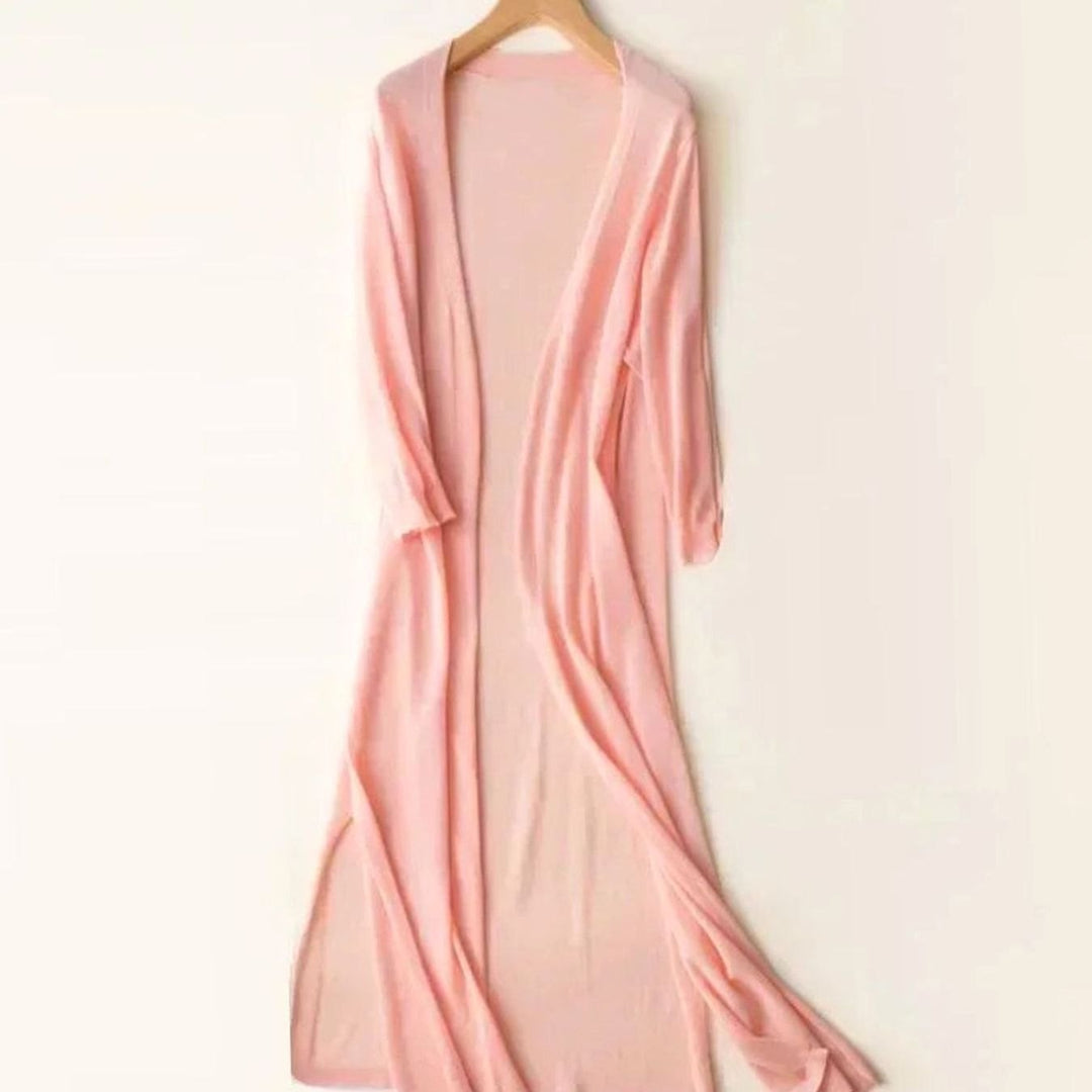 Penelope | Women's Open-Front Long Cardigan Coatigan 3/4 Sleeve Side Slit