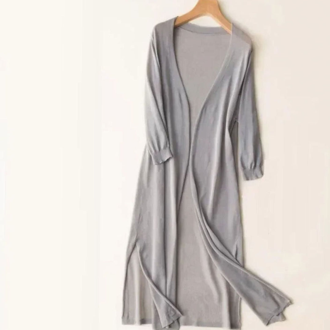 Penelope | Women's Open-Front Long Cardigan Coatigan 3/4 Sleeve Side Slit