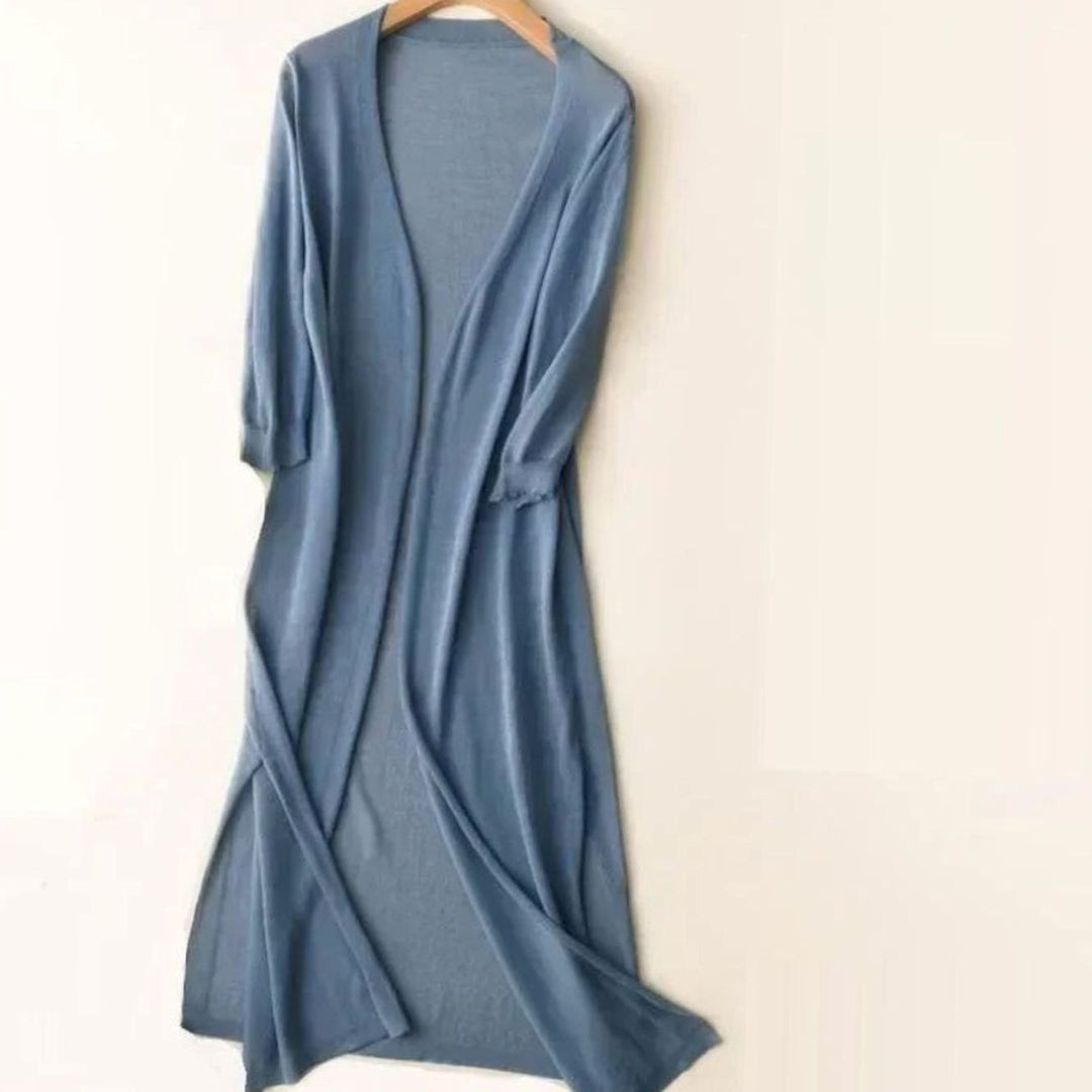 Penelope | Women's Open-Front Long Cardigan Coatigan 3/4 Sleeve Side Slit