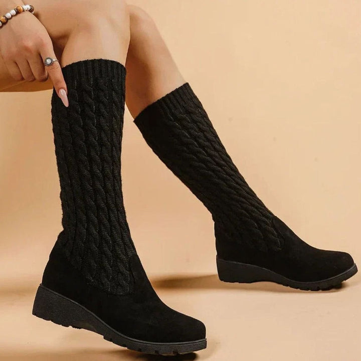 Layla | Women's Orthopedic Wedge Knee-High Cable-Knit Suede Boots