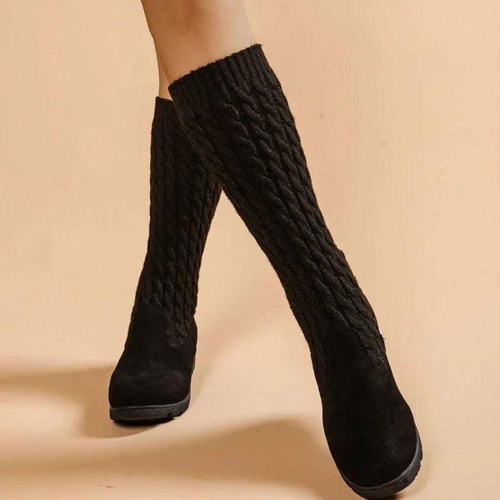 Layla | Women's Orthopedic Wedge Knee-High Cable-Knit Suede Boots