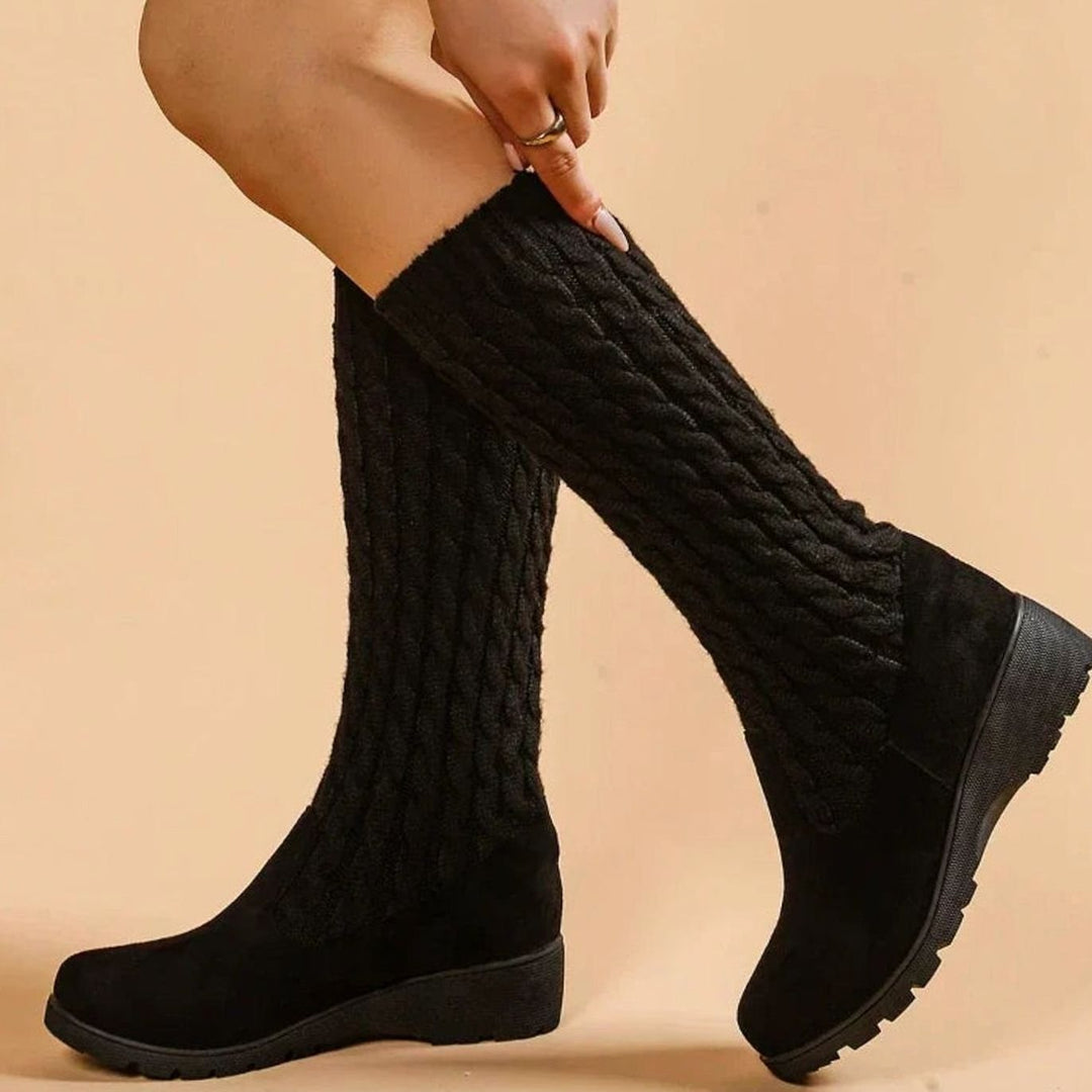 Layla | Women's Orthopedic Wedge Knee-High Cable-Knit Suede Boots