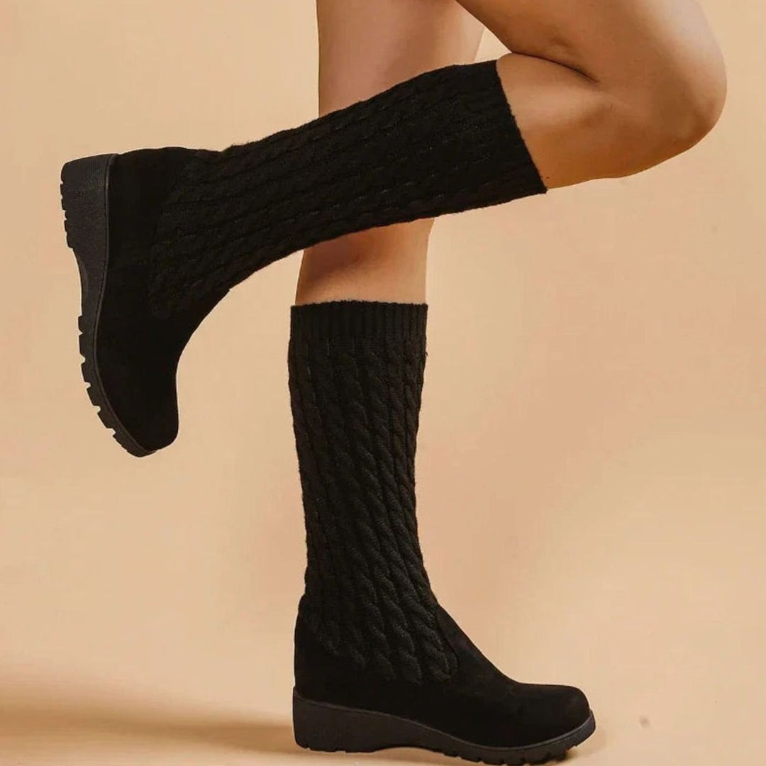 Layla | Women's Orthopedic Wedge Knee-High Cable-Knit Suede Boots