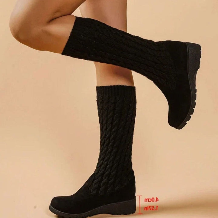 Layla | Women's Orthopedic Wedge Knee-High Cable-Knit Suede Boots