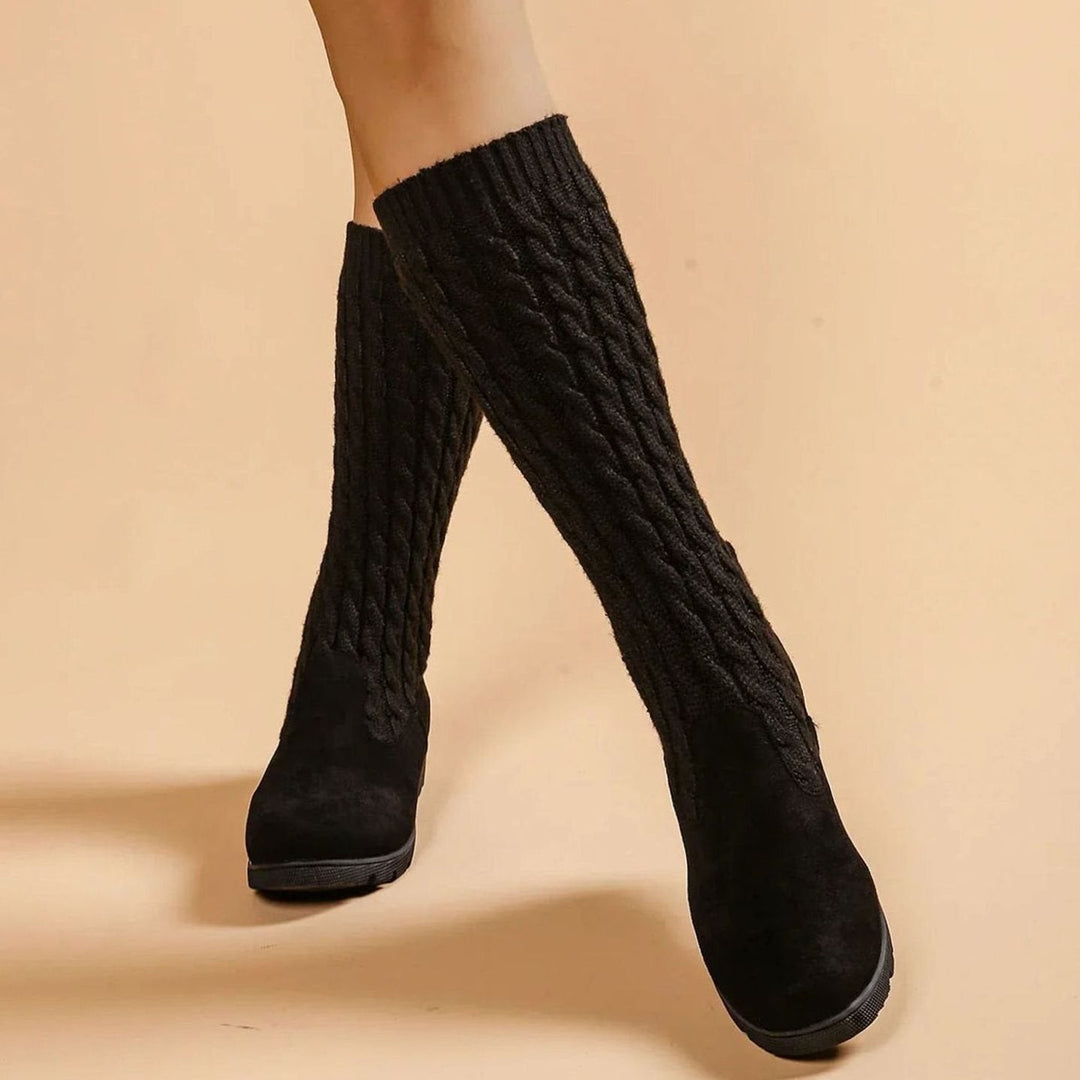 Layla | Women's Orthopedic Wedge Knee-High Cable-Knit Suede Boots