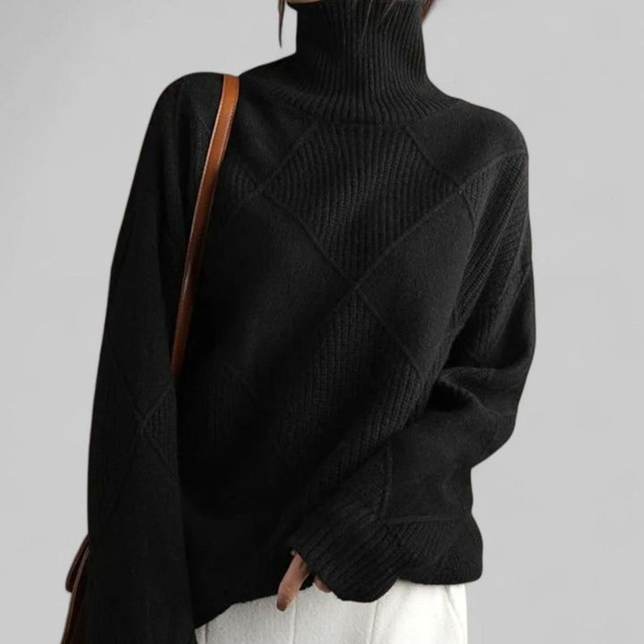 Charlotte | Women's Oversized Argyle Knit Turtlenecks Sweater