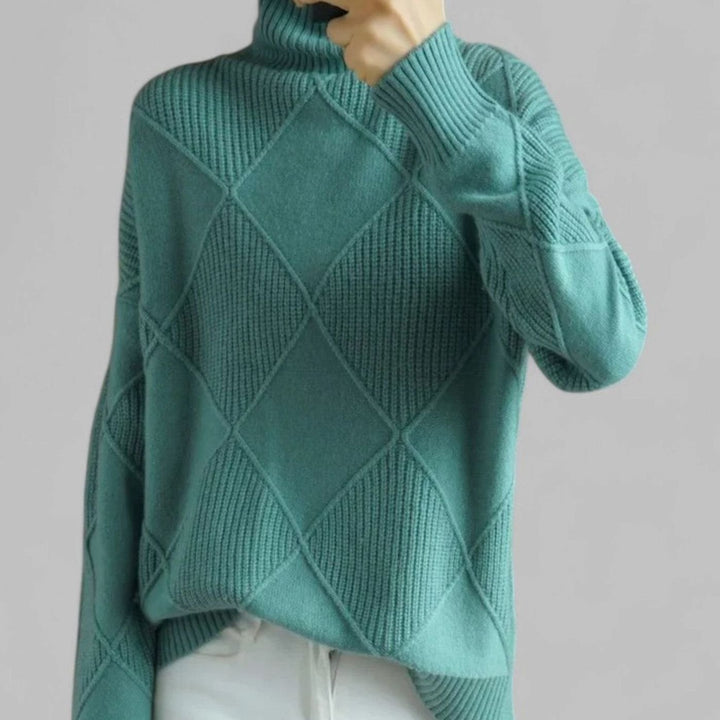 Charlotte | Women's Oversized Argyle Knit Turtlenecks Sweater