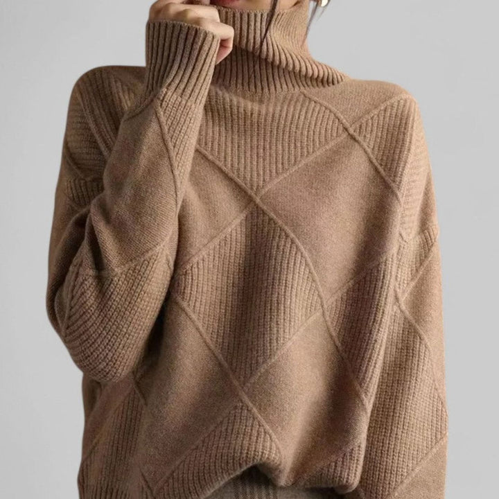 Charlotte | Women's Oversized Argyle Knit Turtlenecks Sweater