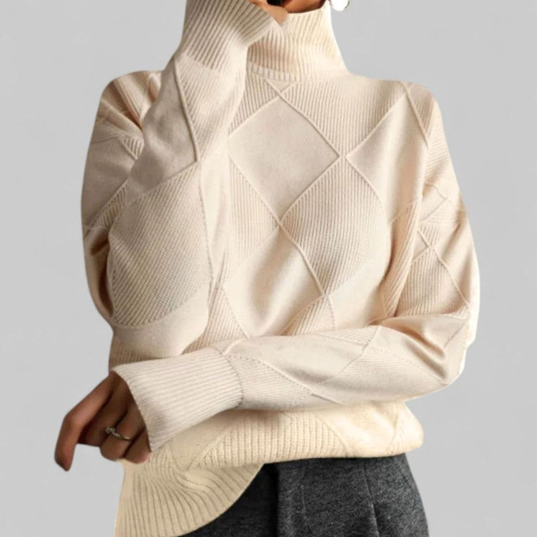 Charlotte | Women's Oversized Argyle Knit Turtlenecks Sweater