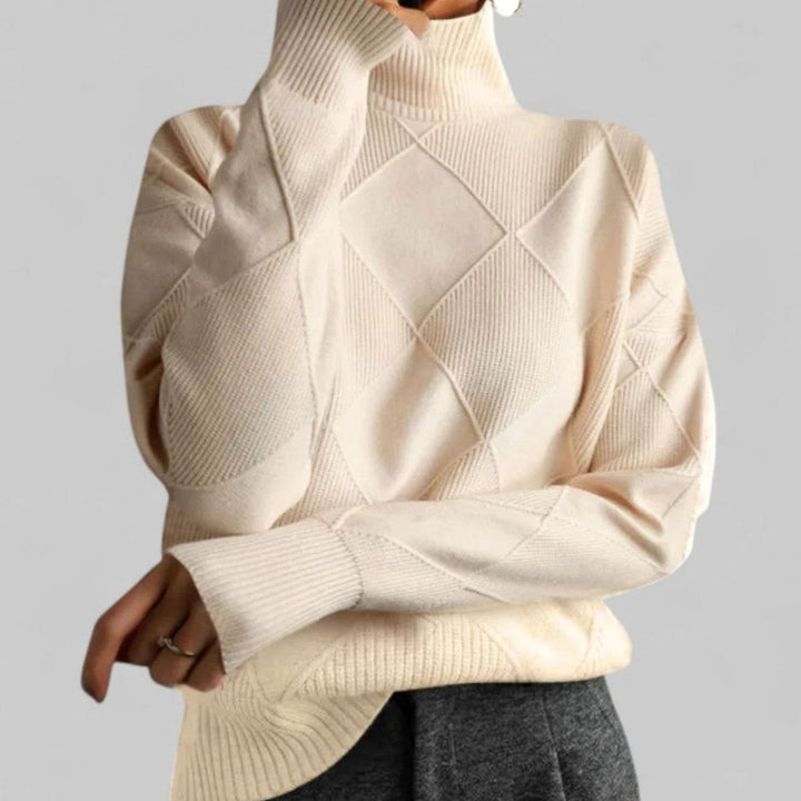 Charlotte | Women's Oversized Argyle Knit Turtlenecks Sweater