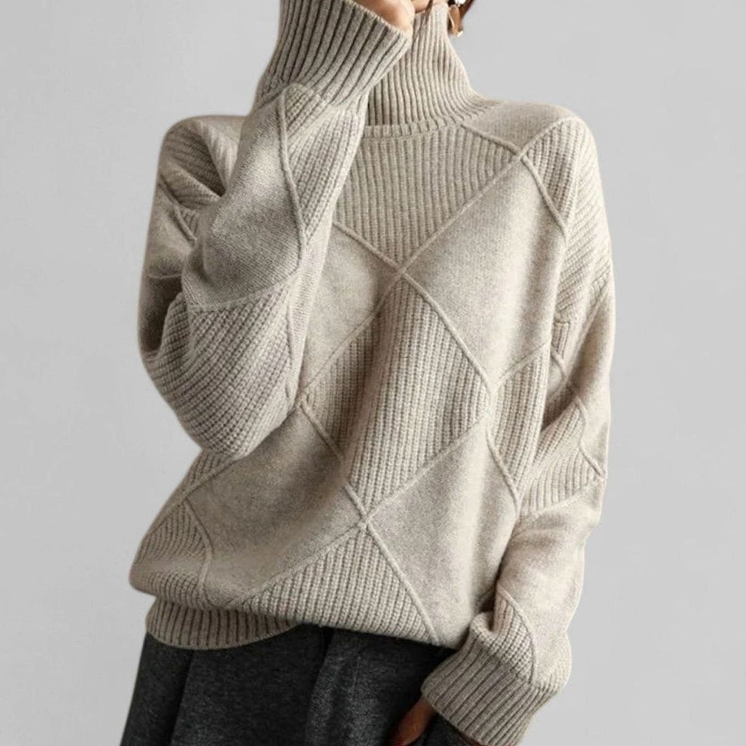 Charlotte | Women's Oversized Argyle Knit Turtlenecks Sweater