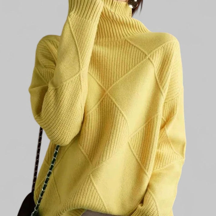 Charlotte | Women's Oversized Argyle Knit Turtlenecks Sweater