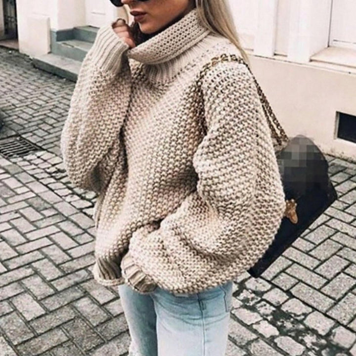 Aria | Women's Oversized Chunky Knit Turtleneck Sweater Balloon Sleeves