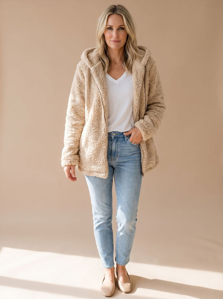 Evelyn | Women's Oversized Hooded Teddy Fleece Zip-Up Coat