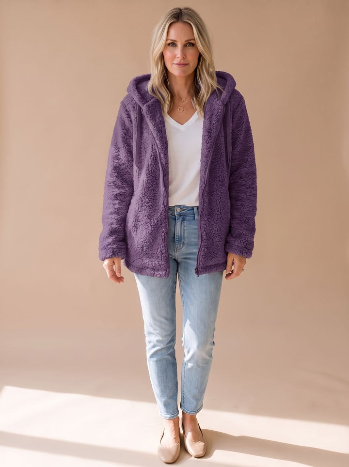Evelyn | Women's Oversized Hooded Teddy Fleece Zip-Up Coat