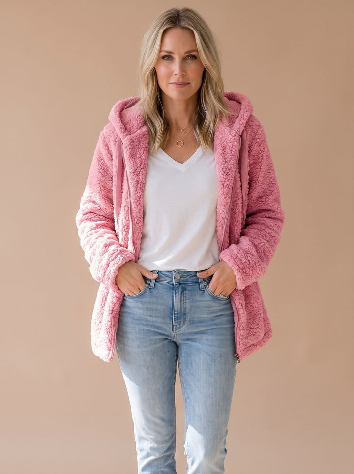 Evelyn | Women's Oversized Hooded Teddy Fleece Zip-Up Coat