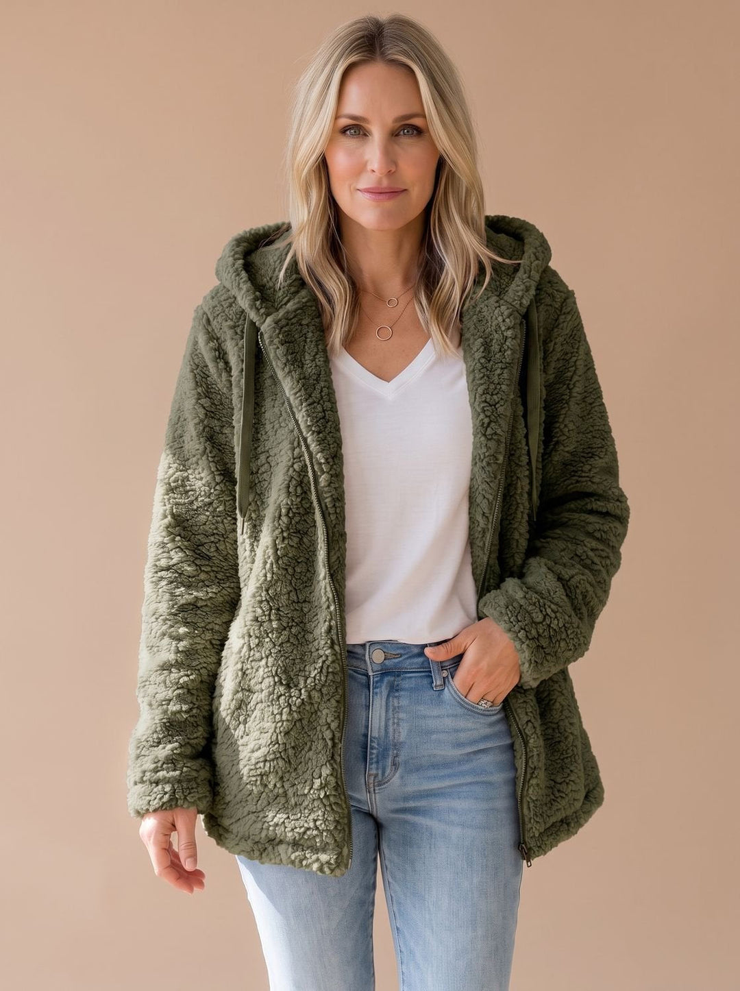 Evelyn | Women's Oversized Hooded Teddy Fleece Zip-Up Coat