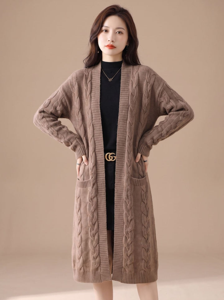 Sophia | Women's Oversized Open-Front Striped Long Knit Cardigan