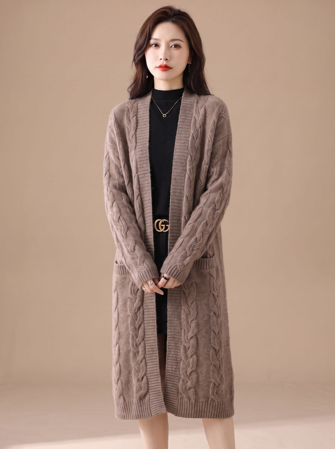 Sophia | Women's Oversized Open-Front Striped Long Knit Cardigan