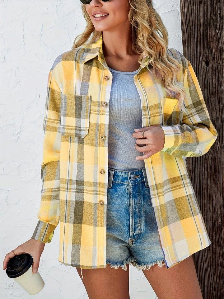 Mia | Women's Oversized Plaid Flannel Open-Front Cardigan Shirt
