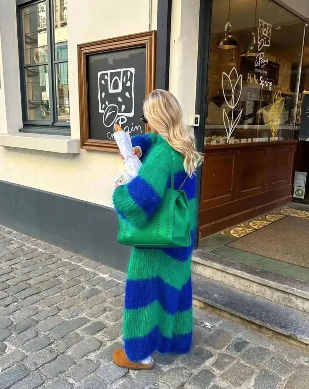 Amelia | Women's Oversized Striped Long Open-Front Cardigan