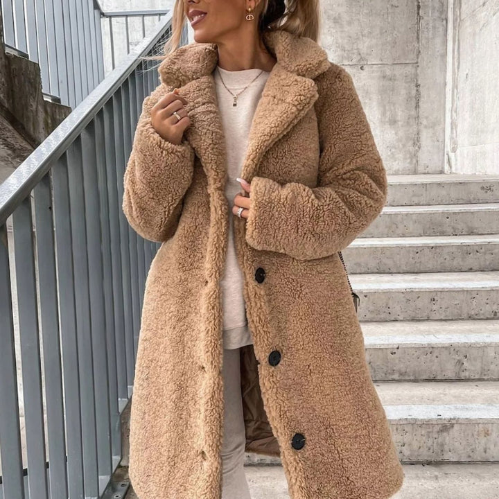 Camila | Women's Oversized Teddy Long Winter Coat Button-Front