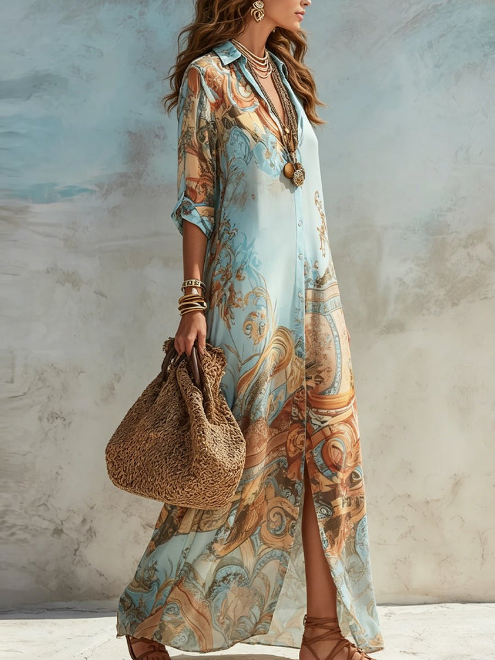 Aria | Women's Paisley Print Button-Down Flowy Maxi Dress