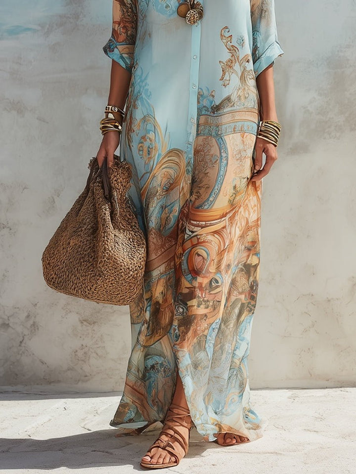 Aria | Women's Paisley Print Button-Down Flowy Maxi Dress