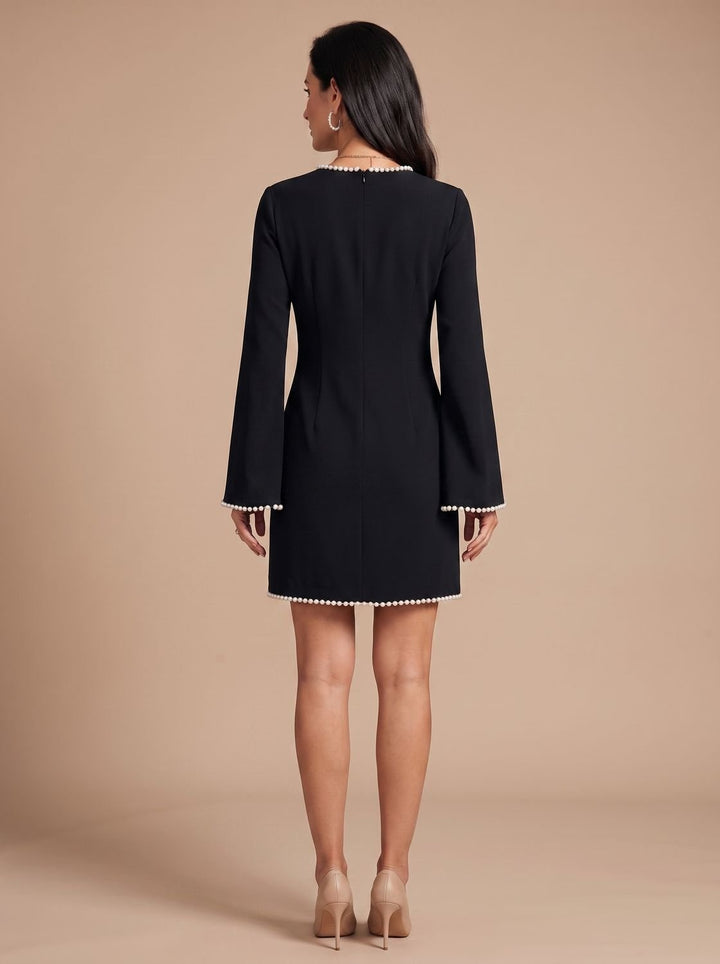 Grace | Women's Pearl-Trim Keyhole Long-Sleeve Mini Dress