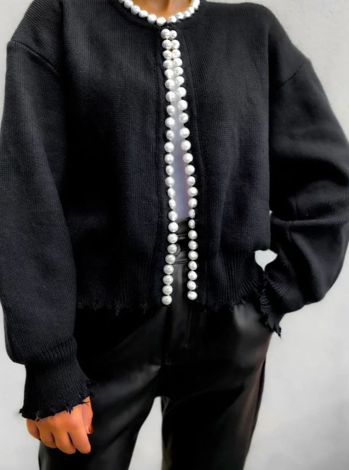 Penelope | Women's Pearl-Trim Open-Front Knit Cardigan Sweater