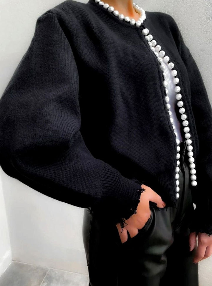 Penelope | Women's Pearl-Trim Open-Front Knit Cardigan Sweater