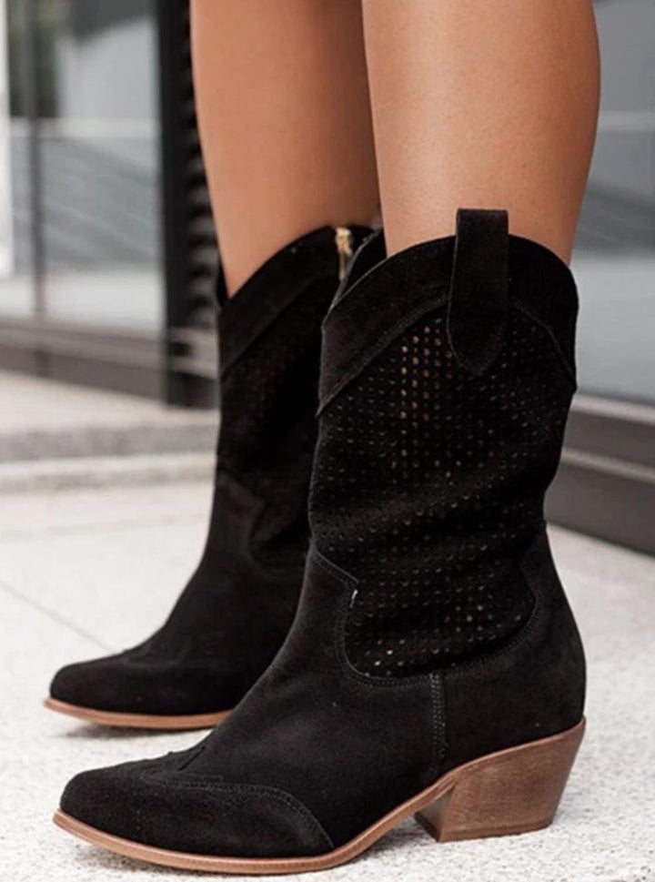 Olivia | Women's Perforated Suede Mid-Calf Western Boots