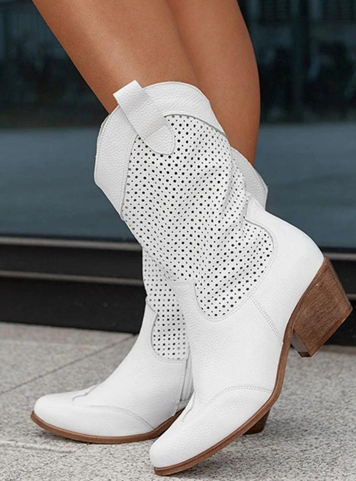 Olivia | Women's Perforated Suede Mid-Calf Western Boots